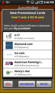 Top Android App JunoWallet Promotional Cards