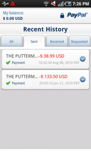 Top Android App PayPal Mobile Recent History