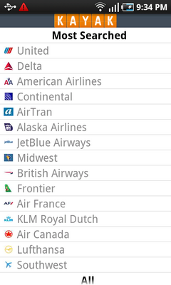 Top Android App Kayak Travel Airline List