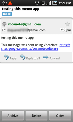 Top Android App VocaNote Email Example