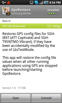 Samsung GPS Restore Android App Market Info