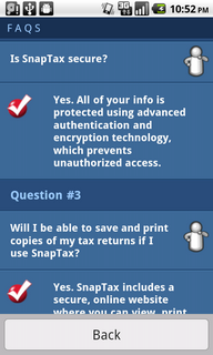 Top Android App TurboTax SnapTax FAQ