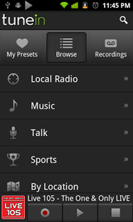 Top Android App TuneIn Radio Home