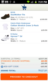 Top Android App Zappos Shopping Cart